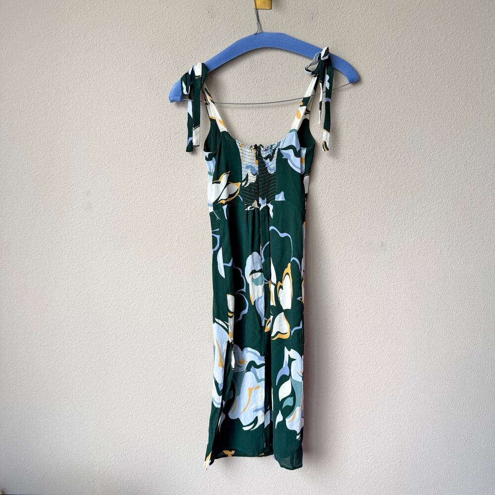 Reformation Besse Emerald Green Floral Tie Strap Midi Dress Size 2 - Picture 3 of 6